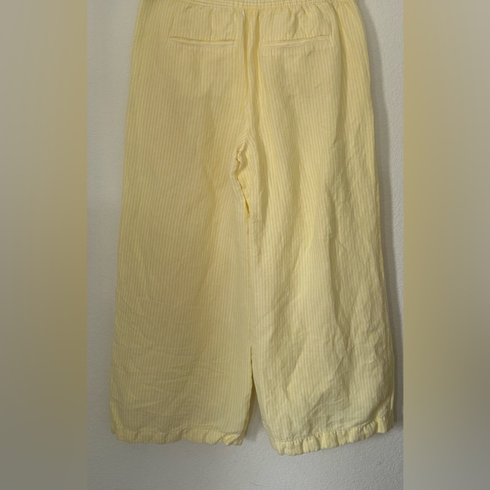 Loft Fluid Linen Blend Striped Wide Leg Crop Pants Yellow White Small Lined - Picture 3 of 8